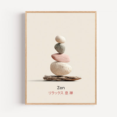 Poster Zen japonais - Galets en équilibre et souffle apaisant