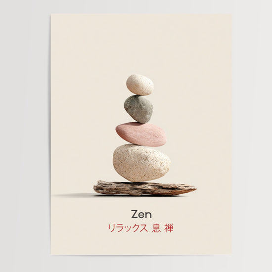 Poster Zen japonais - Galets en équilibre et souffle apaisant — Vierge - poster-presentation-produit