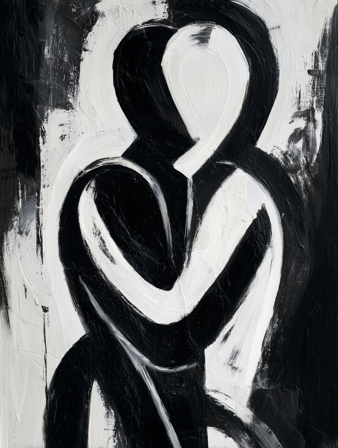 Original Abstract Painting - The Monochrome Embrace