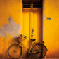 photo art vieux vélo jaune, décoration unique.