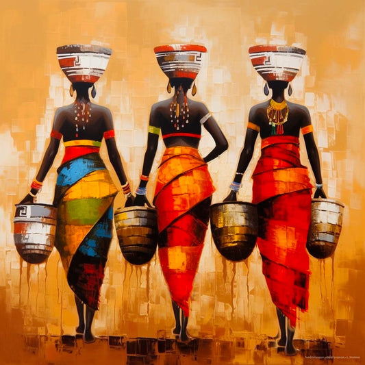 tableau "Trois Femmes Africaines", une œuvre captivante qui transporte votre imagination vers les contrées lointaines de l'Afrique.