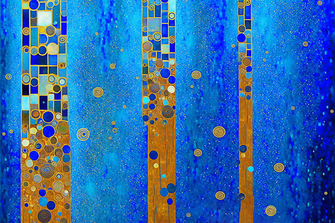 Gustav Klimt Inspired Blue & Gold Abstract Canvas Wall Art