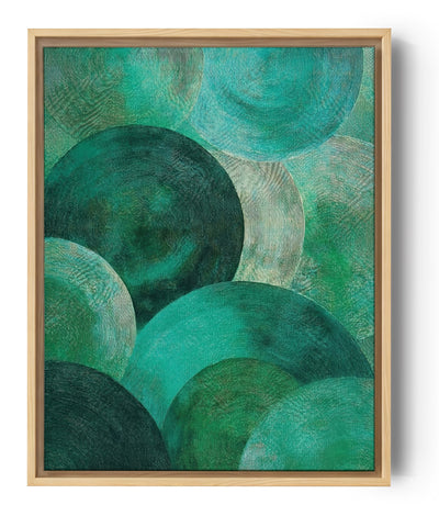 Tableau abstrait cercles turquoise et vert émeraude texture ligne art mural moderne