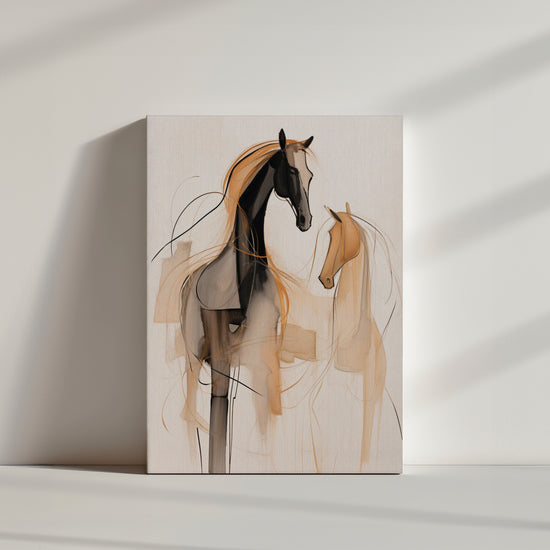 Abstract horse painting in beige and black, canvas wall art
