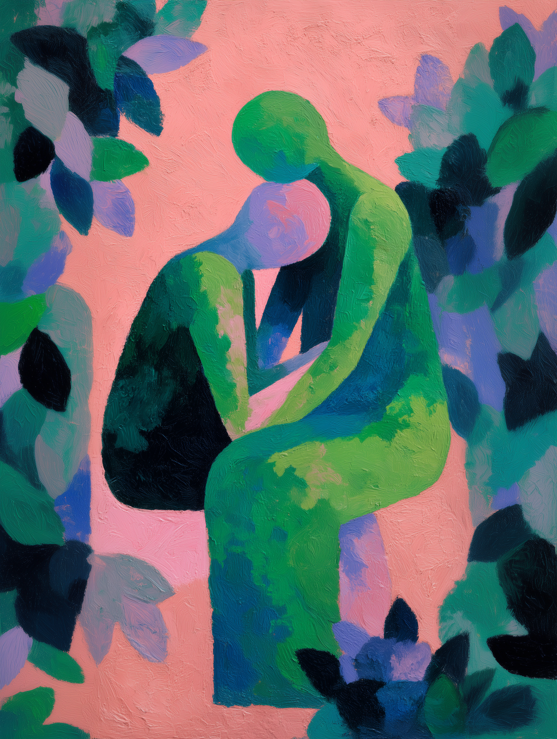 Embracing Couple Canvas Wall Art - Colorful Secret Garden