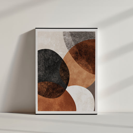 Abstract wall art with elliptical shapes in earth tones and black, modern chic wall decor