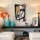 Tableau abstrait formes organiques noires et ocre pour décoration salon minimaliste beige