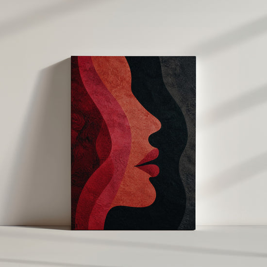 Minimalist red and black abstract canvas with organic forms for modern home decor