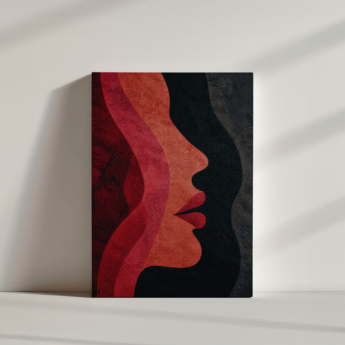 Minimalist red and black abstract canvas with organic forms for modern home decor