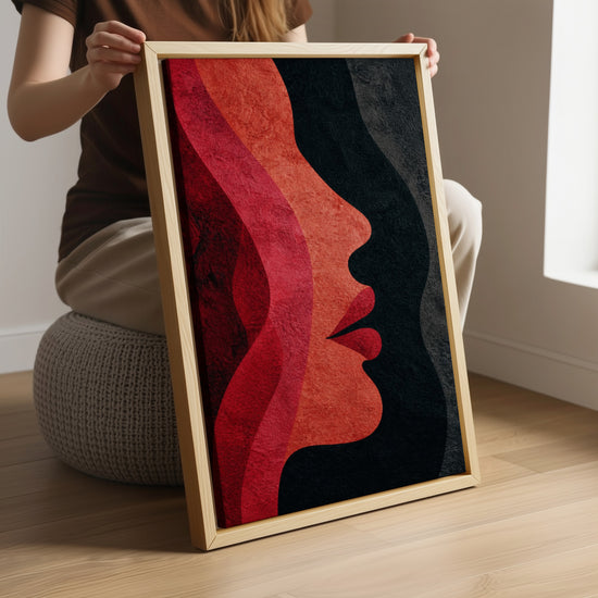 Textured red, orange, and black abstract painting for modern wall decor