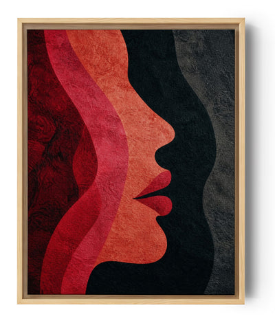 Tableau abstrait formes organiques rouges orangées sur fond noir texture moderne