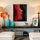 Red and black abstract wall art for a modern minimalist living room