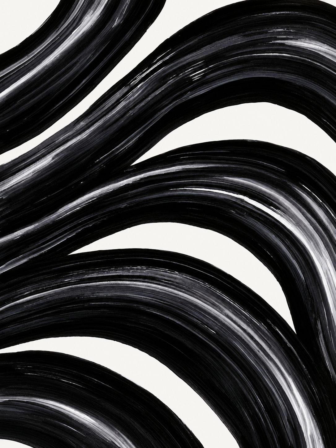 Tableau abstrait noir et blanc - Courbes fluides et force tranquille