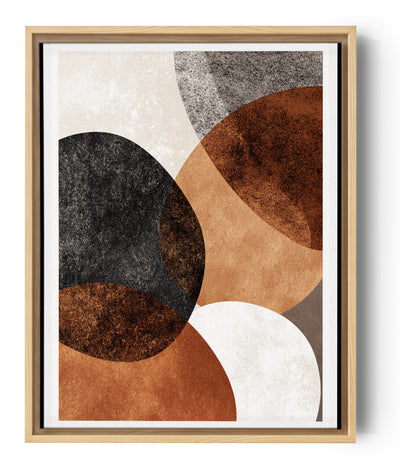 Cuadro abstracto con formas elípticas en tonos tierra y negro, estilo moderno y chic para la decoración mural