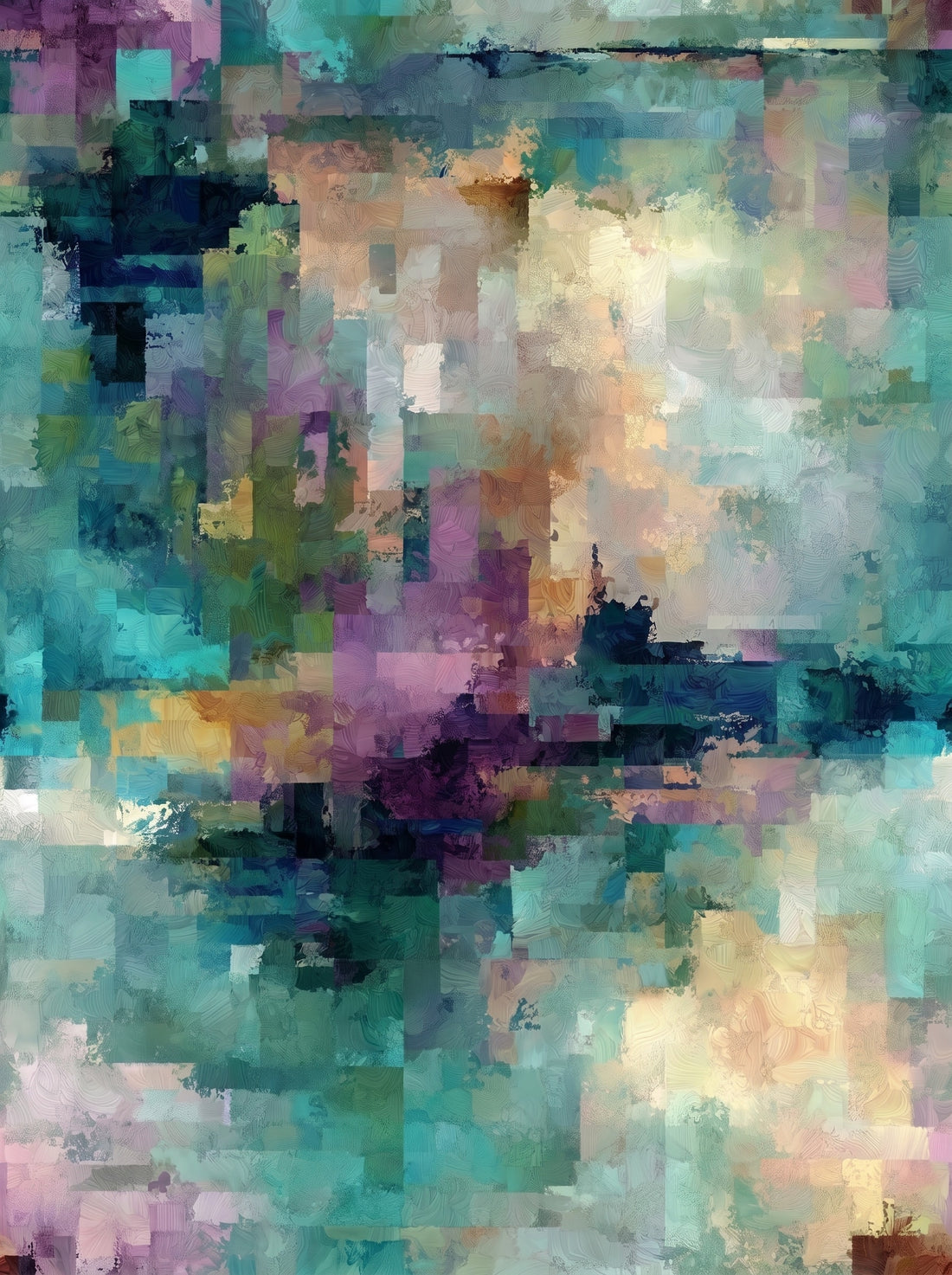 Turquoise & Purple Abstract Painting – Soothing Aquatic Light