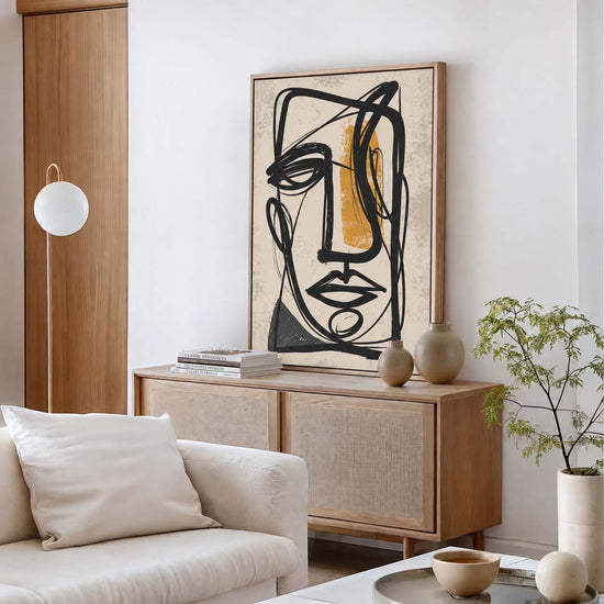 Tableau abstrait Visage or et noir - Expressivité graphique moderne