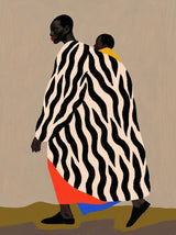 Tableau africain femme et enfant manteau zébré touches colorées art contemporain