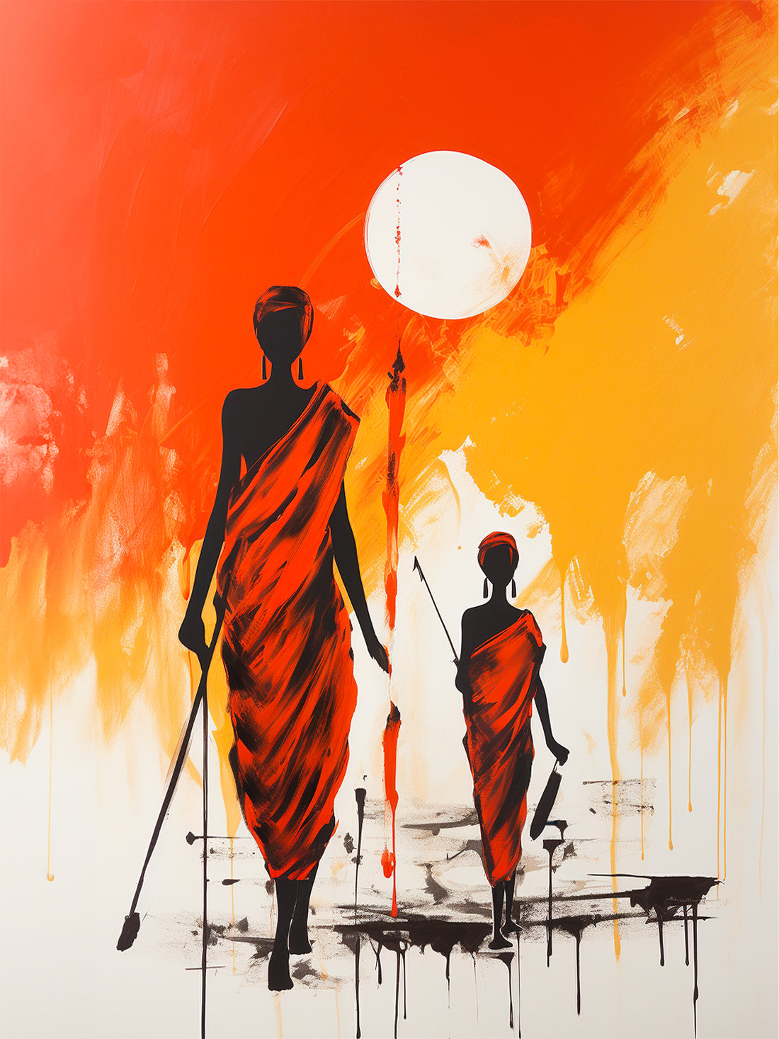 Original African Painting – Sunrise Market Scene