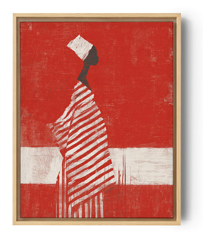 Afrikanisches Wandbild elegante Frau grafische Silhouette rot und weiß zeitgenössische Wandkunst