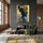 Tableau africain femme de profil motifs tribaux bleu doré décoration murale salon contemporain