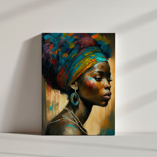 tableau africain femme avec turban coloré