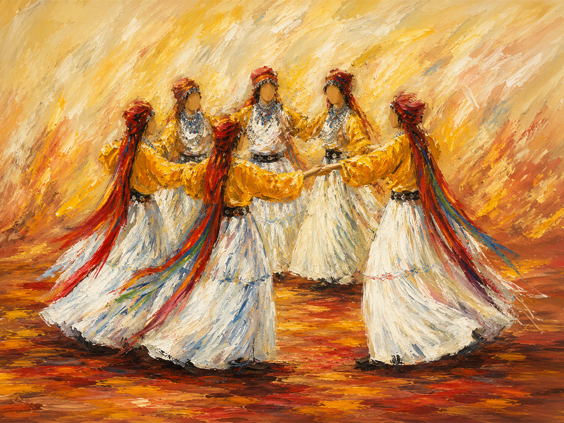 Tableau sur toile Femmes africaines - Danse spirituelle et robes blanches tourbillonnantes