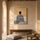 Tableau africain homme de dos cape rayée noir blanc fond ocre décoration murale salon moderne