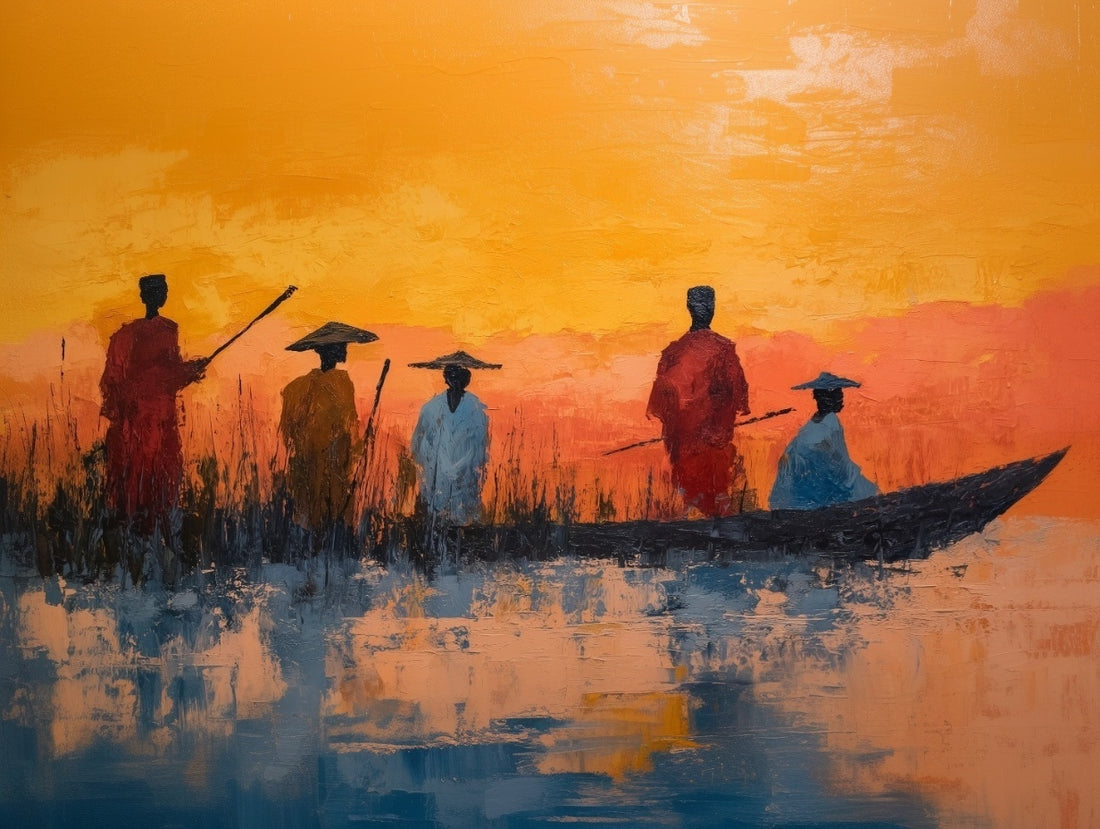 Tableau mural Pêcheurs africains - Crépuscule doré