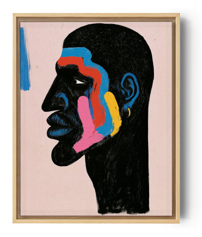 Afrikanisches Wandbild Porträt Profil Mann farbige Züge blau rot rosa gelb moderne Kunst