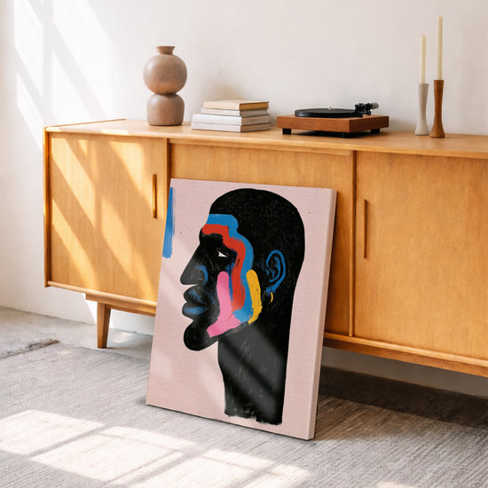 Tableau africain portrait profil coloré bleu rouge rose jaune décoration salon moderne buffet rétro