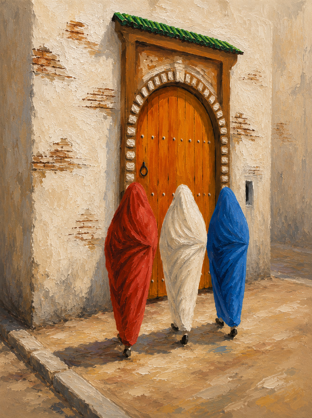 Tableau sur toile Femmes médina - Scène africaine rouge et ocre