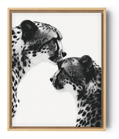 Monochrome cheetah mother and baby canvas print, minimalist wall decor