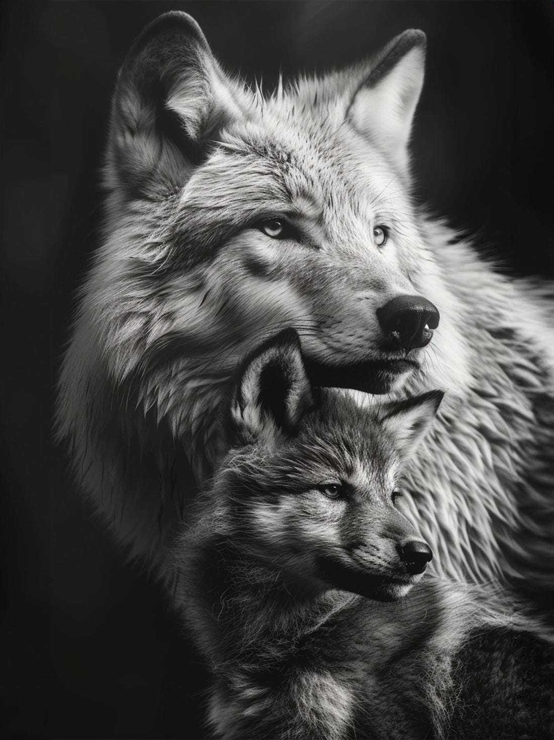 Mother Wolf and Pup Canvas Wall Art – Maternal Bond
