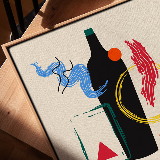 Abstract wine bottle wall art for a minimalist Scandinavian kitchen
