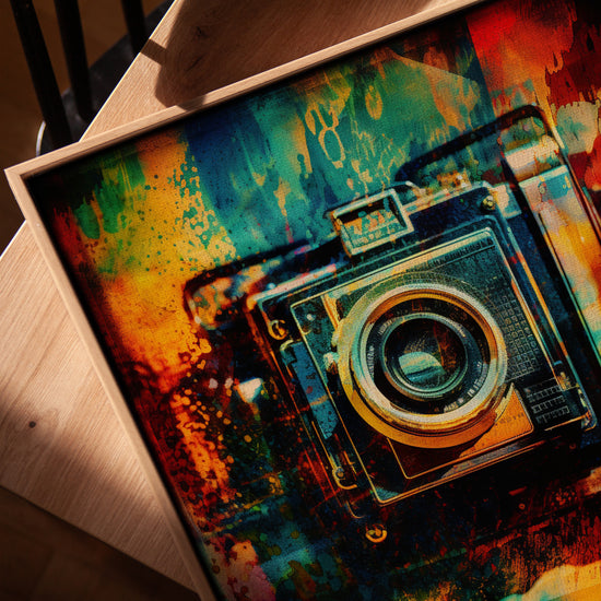 Tableau appareil photo abstrait pour bureau scandinave