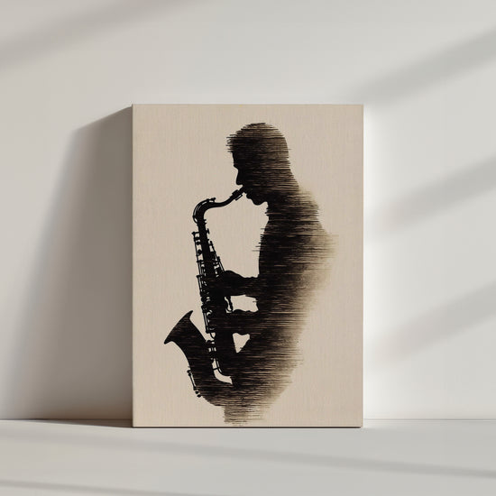 Art Deco canvas with a saxophonist silhouette, an artistic piece that celebrates music