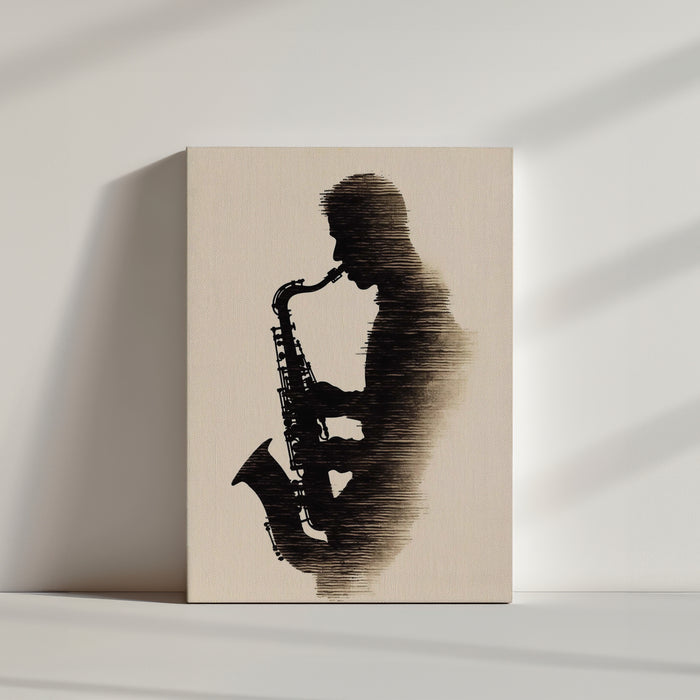Art Deco canvas with a saxophonist silhouette, an artistic piece that celebrates music