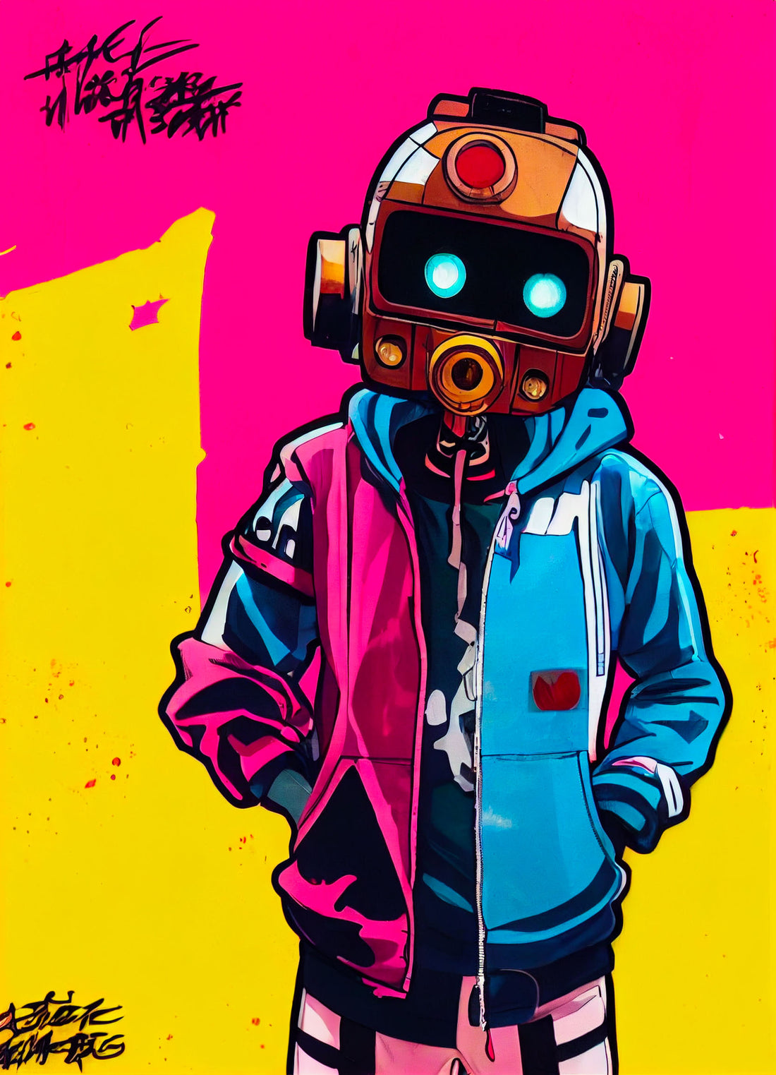 Tableau Robot hip-hop - Graffiti rétro néon