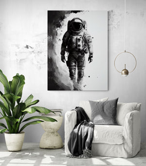 Black and white astronaut poster: elegance, mystery, space exploration.