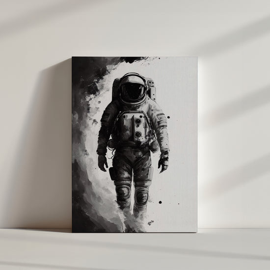 Astronaute espace. Nuage de fumée. Noir et blanc. Exploration spatiale.