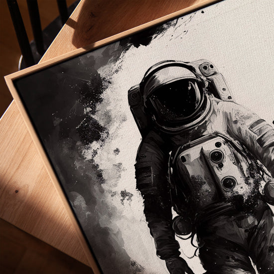 Tableau astronaute noir et blanc pour bureau minimaliste
