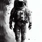 Astronaute espace. Nuage de fumée. Noir et blanc. Exploration spatiale.
