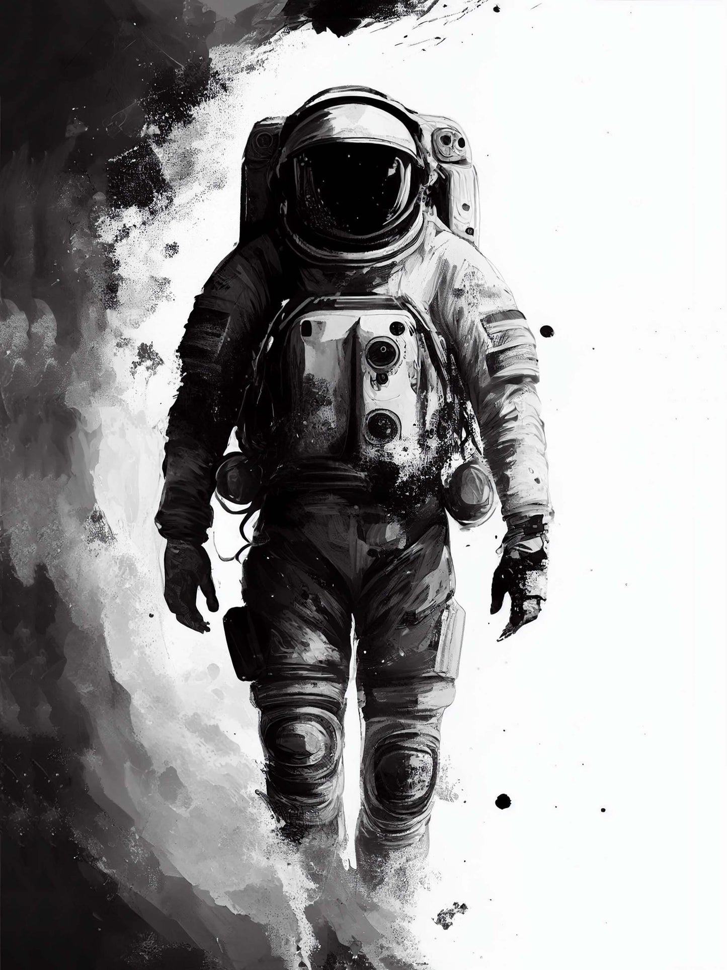 Astronaute espace. Nuage de fumée. Noir et blanc. Exploration spatiale.