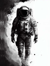Astronaute espace. Nuage de fumée. Noir et blanc. Exploration spatiale.