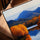 Fall lake and mountain landscape wall art for Scandinavian living room decor