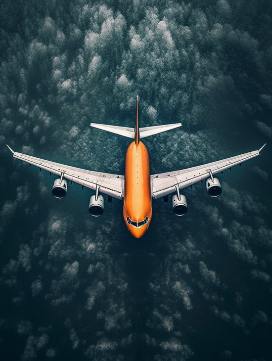 Airplane flying through a cloudy sky