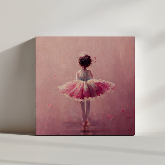 Graceful ballerina wall art print, pink tutu ballet dancer en pointe, expressing her love of dance with an elegant, expressive pose