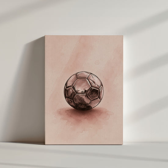 Tableau décoratif ballon de foot esquisse rose vintage pour chambre ado moderne mur blanc