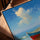 Tableau sur toile barque colorée plage mer turquoise décoration salon cadre chêne doré