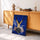 Drummer canvas above retro sideboard, modern living room decor in blue and yellow